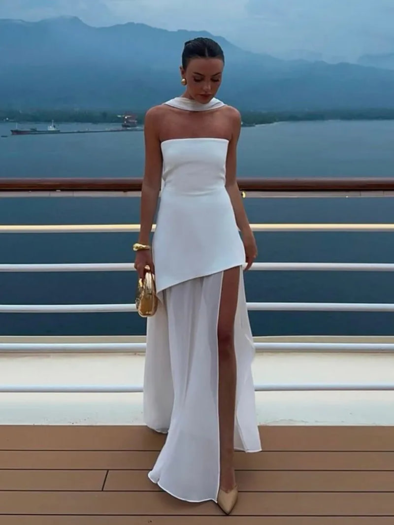 Graceful Allure: Elegant Pleated Backless Sleeveless Maxi Dress